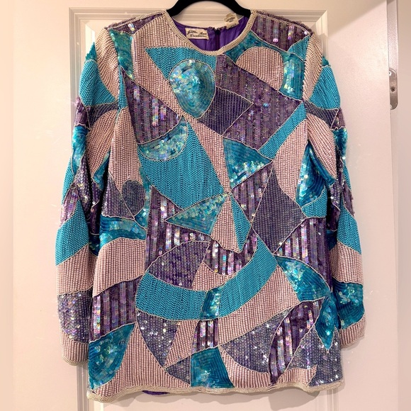 Vintage Judith Ann Creations 💯 Silk Blouse Embellished with Sequins and Beads - Picture 1 of 13